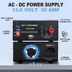 30A 13.8V DC Power Supply for Ham Radio & Amplifiers, USB 5V 2A, Compact Lab Ben